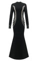 Long Sleeve Rhinestone Trim Gown