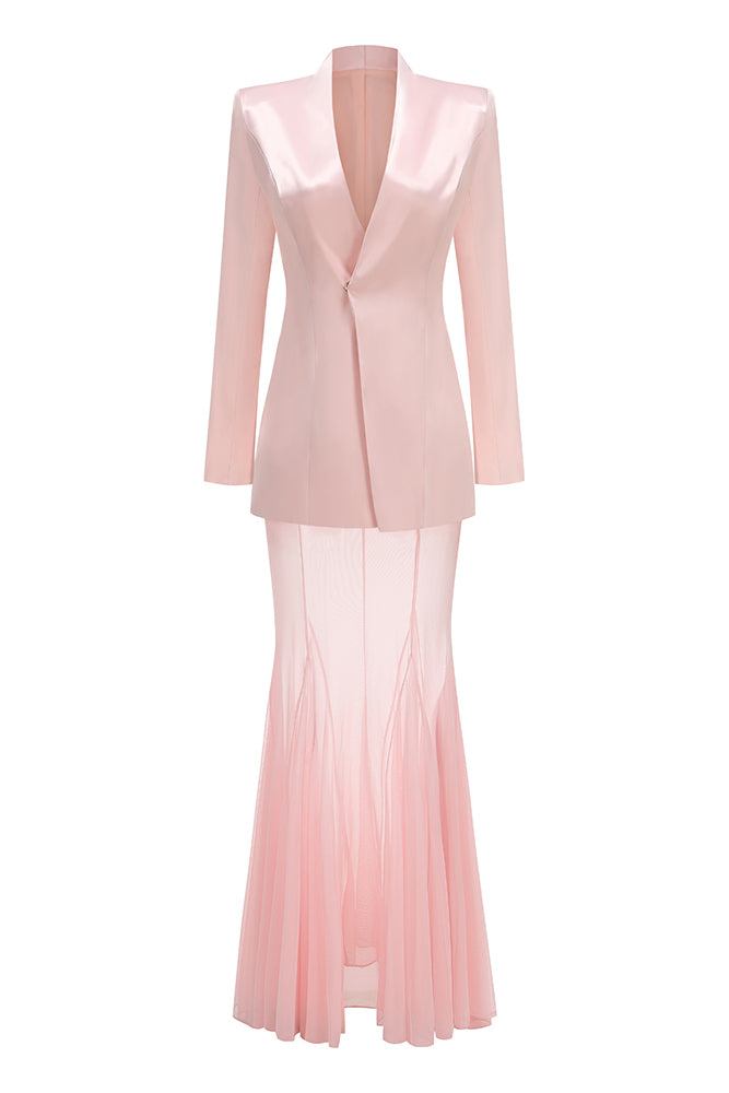 Long Sleeve Jacket & Mesh Maxi Skirt