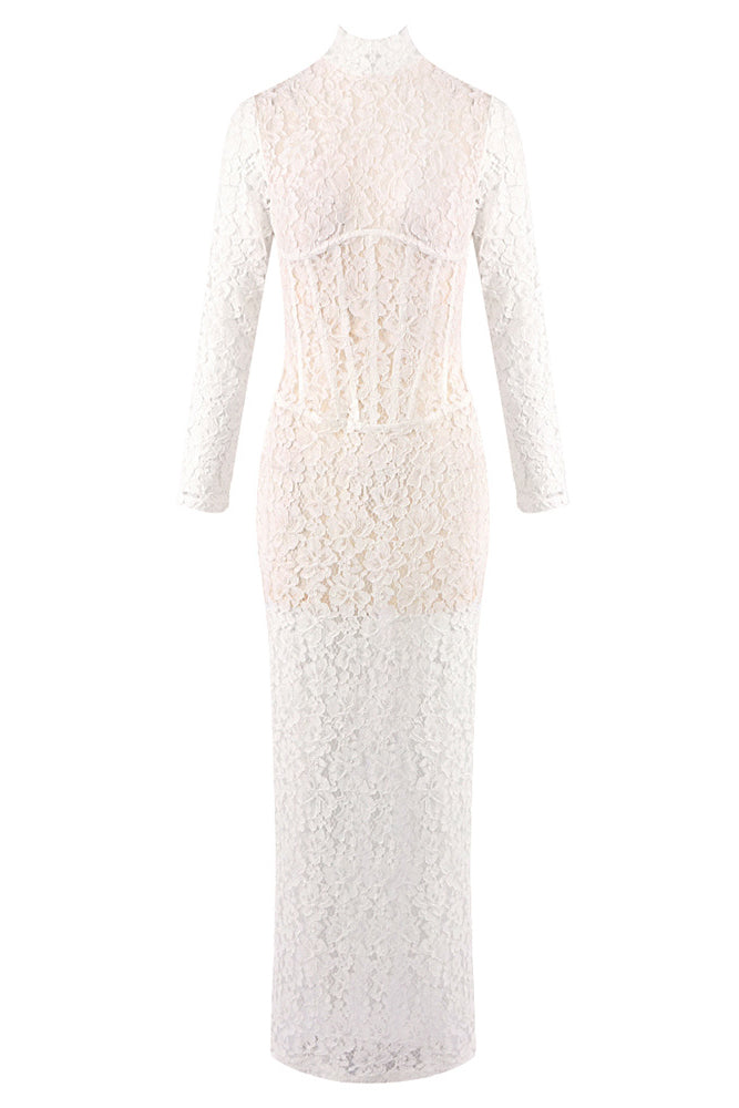 White Lace Corset Long Sleeve Gown White Lace Corset Long Sleeve Gown