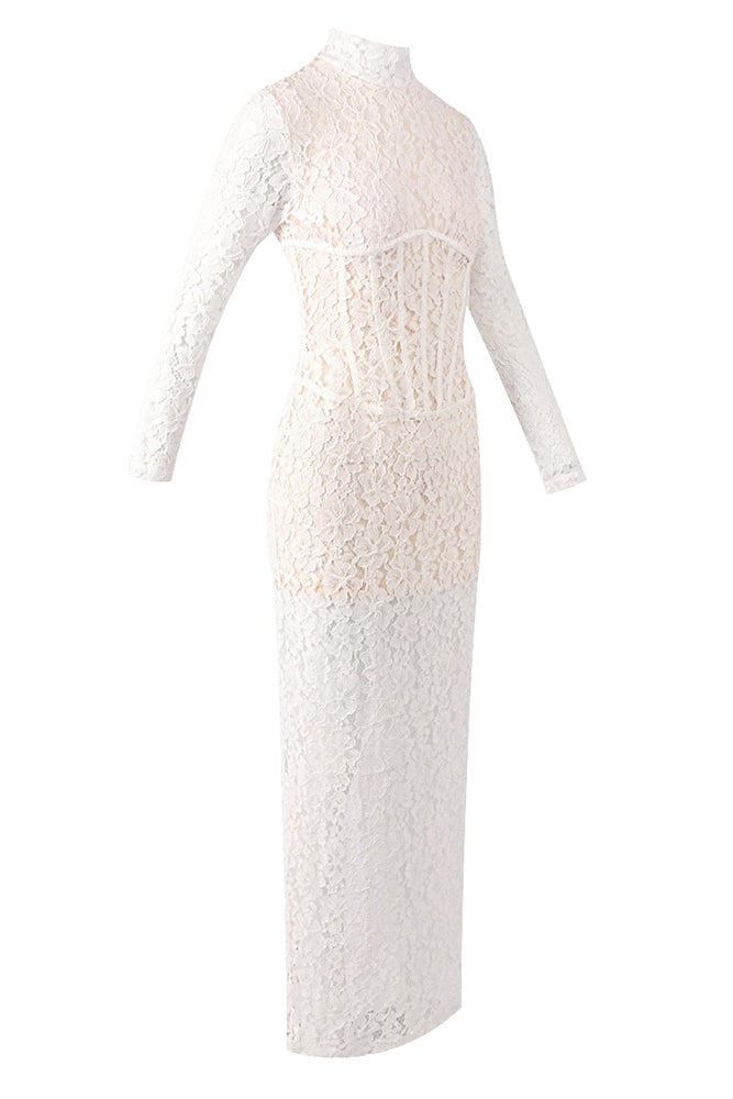 Long Sleeve Lace Corset Maxi Dress IULOVER Long Sleeve Lace Corset Maxi Dress IULOVER