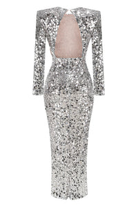 Long Sleeve Sequin Embellished Gown