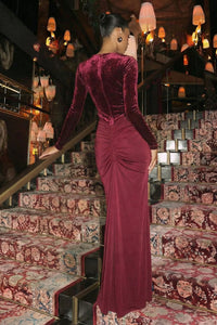 Long Sleeve Velvet Draped Maxi Cocktail Dress