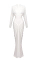 Mesh-Paneled Ruched Maxi Dress in White