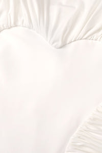 Mesh-Paneled Ruched Maxi Dress in White