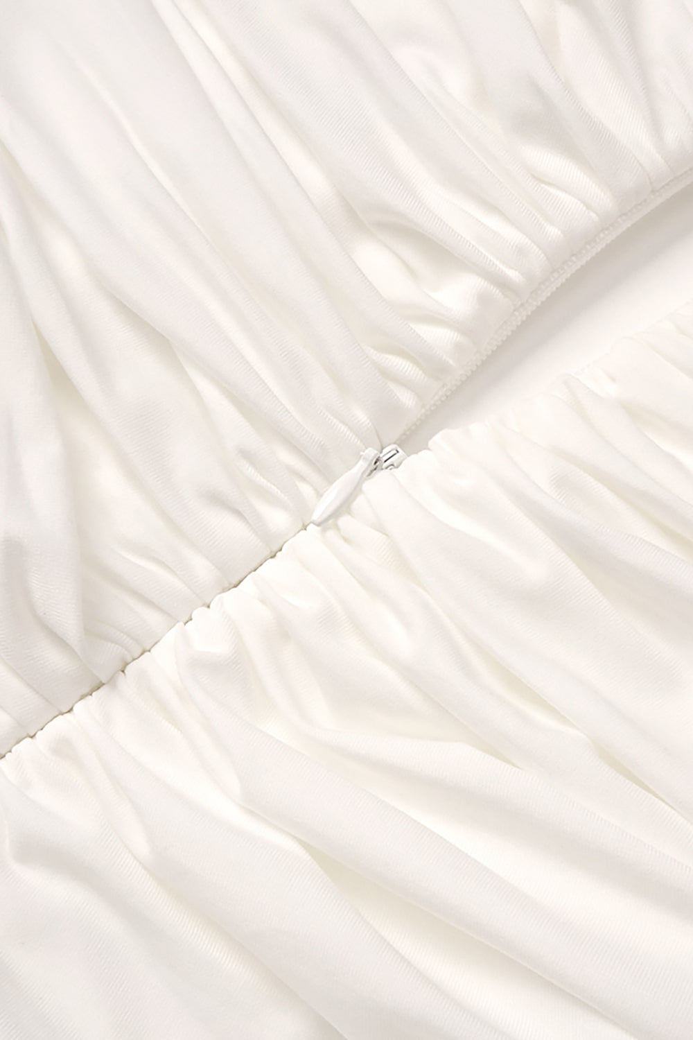 Mesh-Paneled Ruched Maxi Dress in White