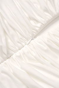 Mesh-Paneled Ruched Maxi Dress in White