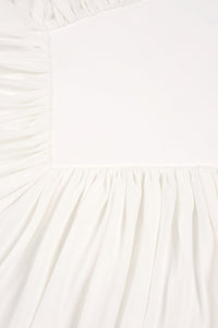 Mesh-Paneled Ruched Maxi Dress in White