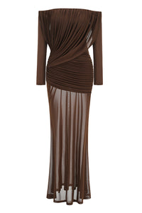 Mesh Bardot Layered Maxi Dress