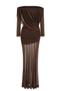 Mesh Bardot Layered Maxi Dress