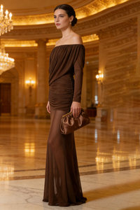 Mesh Bardot Layered Maxi Dress