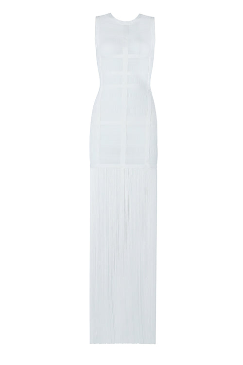 Mesh See Through Sleeveless Fringed Maxi Dress - IULOVER