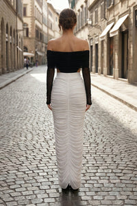 Mesh Sleeve Ruched Maxi Dress