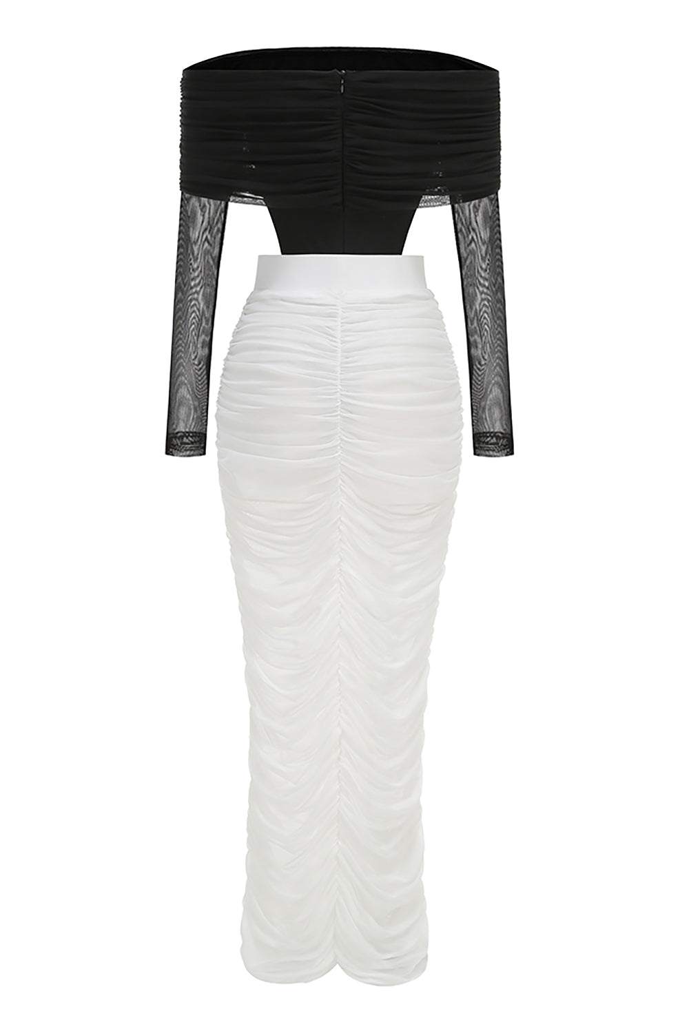 Mesh Sleeve Ruched Maxi Dress