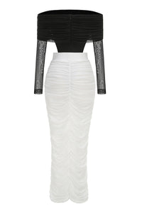 Mesh Sleeve Ruched Maxi Dress