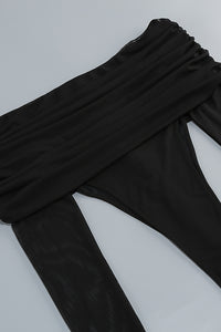 Mesh Sleeve Ruched Maxi Dress