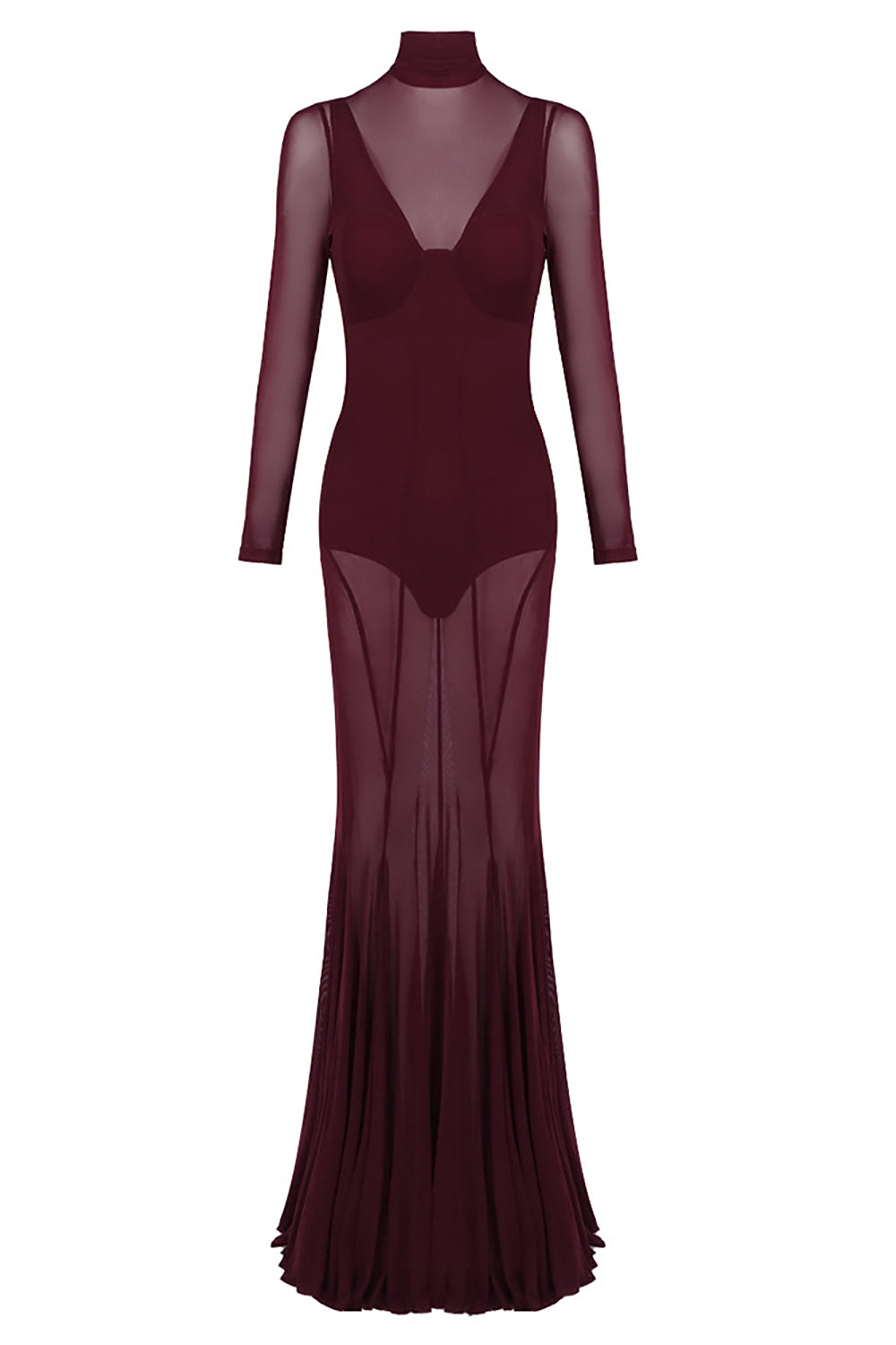 Mesh Tulle Maxi Dress in Burgundy