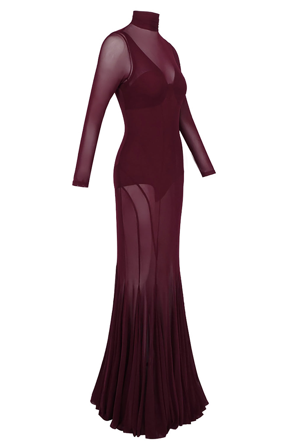 Mesh Tulle Maxi Dress in Burgundy