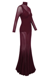 Mesh Tulle Maxi Dress in Burgundy