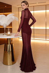 Mesh Tulle Maxi Dress in Burgundy