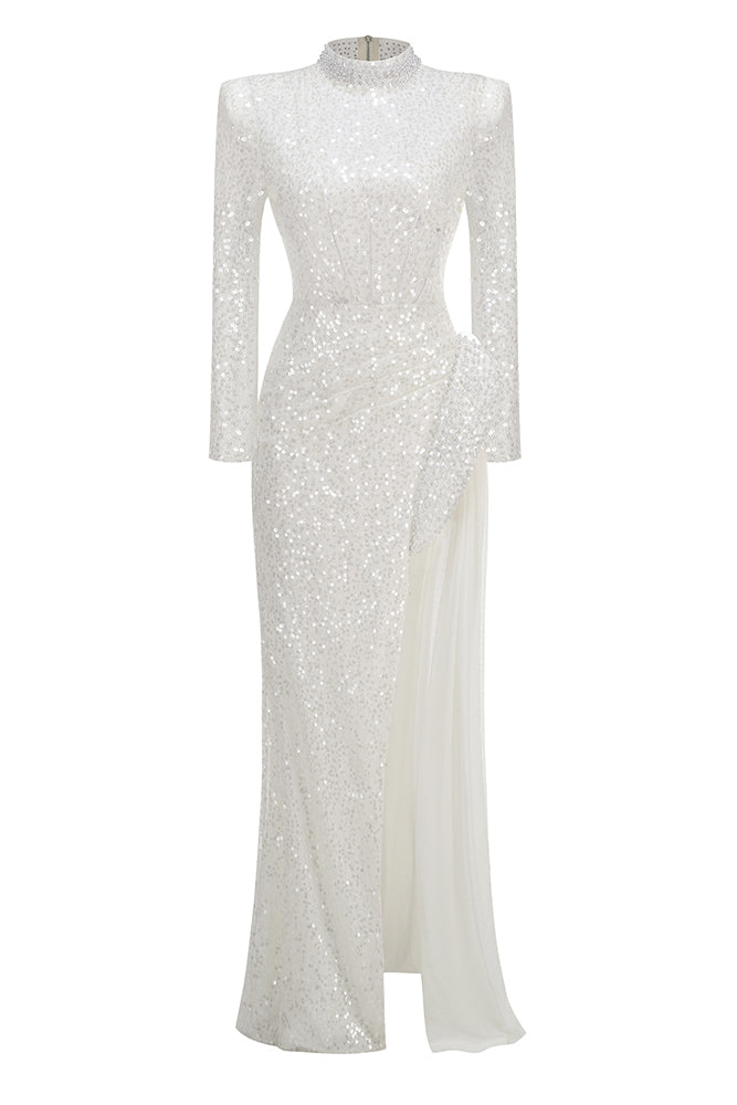 Mock Crystal Sequin Embroidered Gown