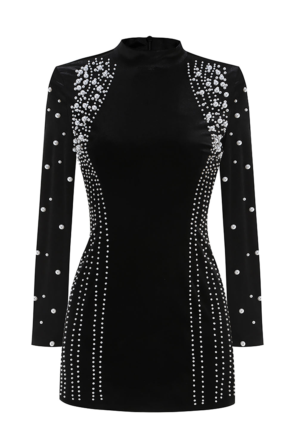 Mock Long Sleeve Pearl Velvet Dress IULOVER Mock Long Sleeve Pearl Velvet Dress IULOVER