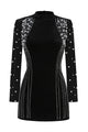 Mock Long Sleeve Pearl Velvet Dress