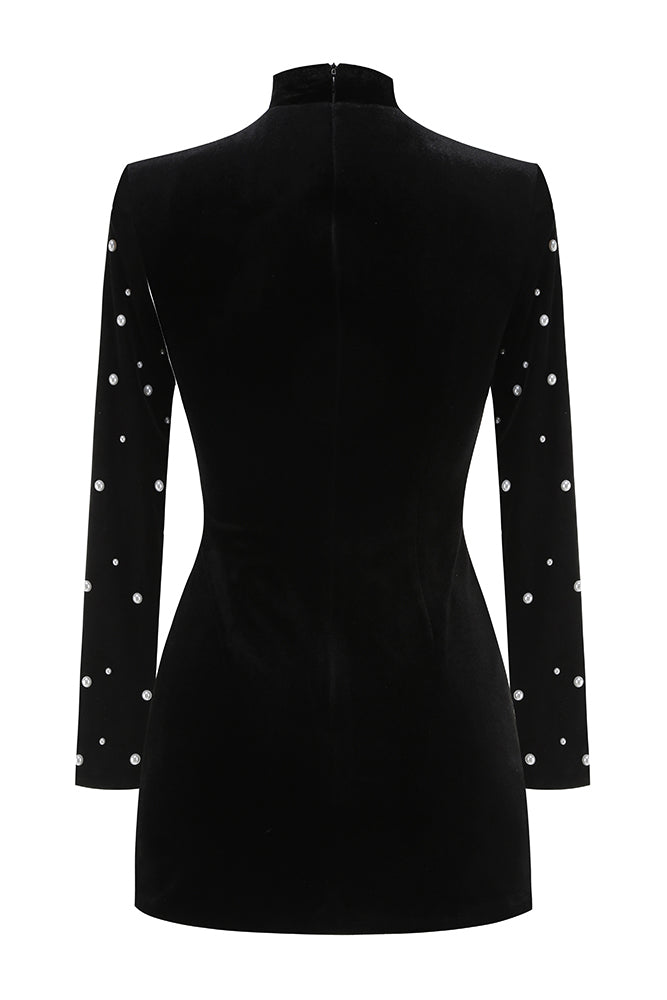 Mock Long Sleeve Pearl Velvet Dress IULOVER Mock Long Sleeve Pearl Velvet Dress IULOVER
