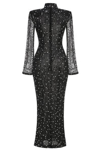 Mock Rhinestoned Mesh Maxi Dress