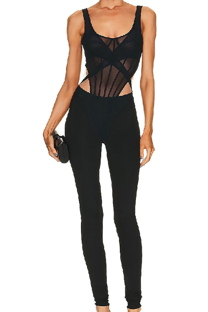 Net Boning Over Layer Catsuit Jumpsuit