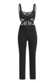 Net Boning Over Layer Catsuit Jumpsuit