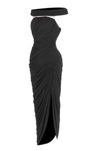Off-Shoulder Draped Maxi Dress in Black