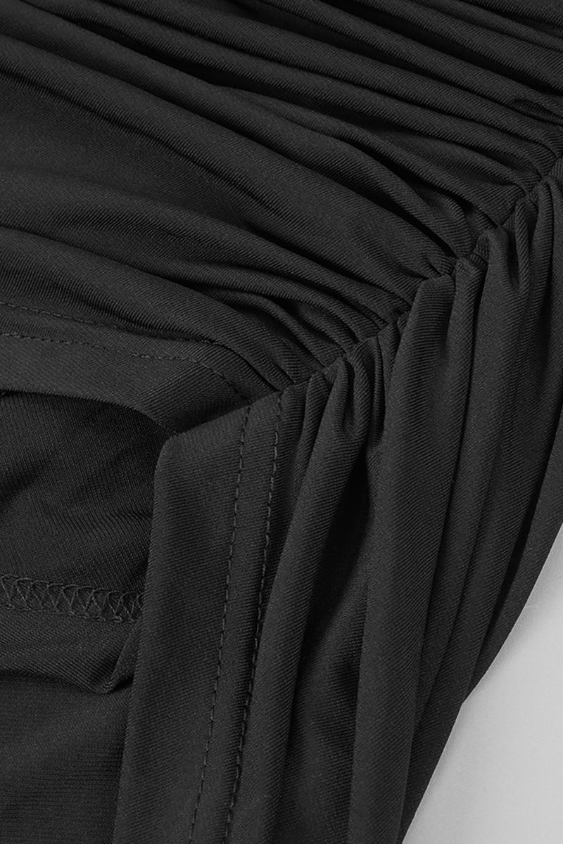 Off-Shoulder Draped Maxi Dress in Black