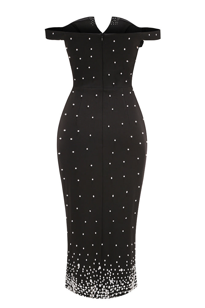 Off-shoulder Pearl Embroidered Midi Dress IULOVER Off-shoulder Pearl Embroidered Midi Dress IULOVER