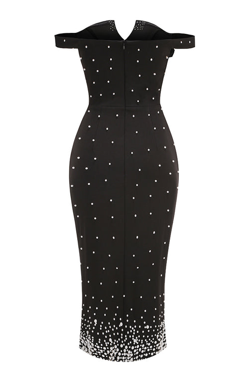 Off-shoulder Pearl Embroidered Midi Dress IULOVER Off-shoulder Pearl Embroidered Midi Dress IULOVER