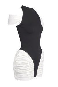 Off Shoulder Hit Color Ruched Short Dress