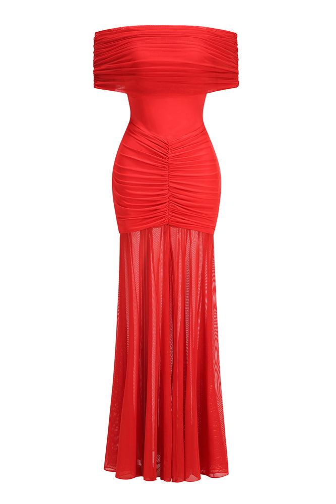 knee length dresses for ladies Josie Off Shoulder Mesh Maxi Dress - Ivory main image 0