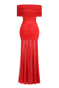 Off Shoulder Mesh Maxi Dress