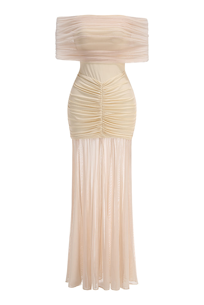 Off Shoulder Mesh Maxi Dress IULOVER Off Shoulder Mesh Maxi Dress IULOVER