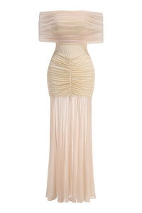 Off Shoulder Mesh Maxi Dress