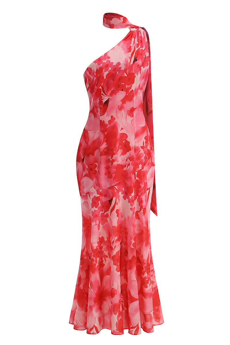One-Shoulder Floral Mermaid Maxi Dress in Red IULOVER One-Shoulder Floral Mermaid Maxi Dress in Red IULOVER