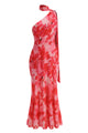 One-Shoulder Floral Mermaid Maxi Dress in Red
