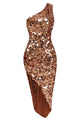 One-shoulder Sequined Asymmetric Mini Dress