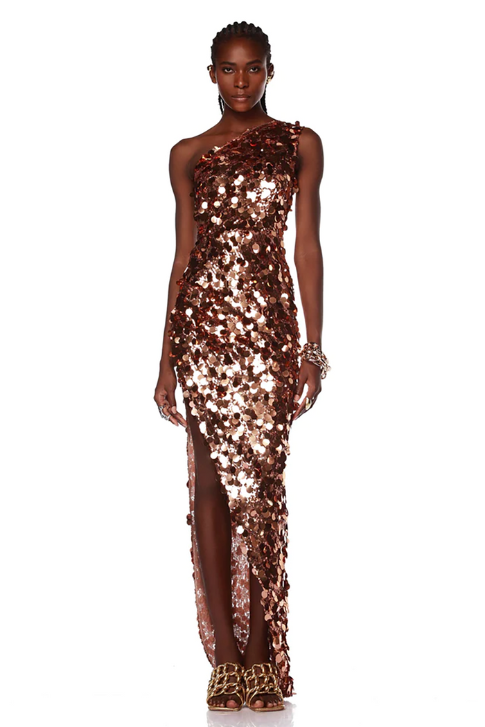 One-shoulder Sequined Asymmetric Mini Dress