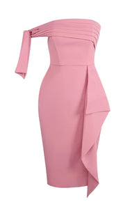 One Shoulder Bow Detail Midi Dress in Pink
