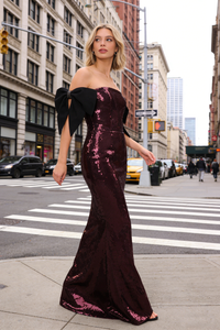 One Shoulder Bow Sequin Gown