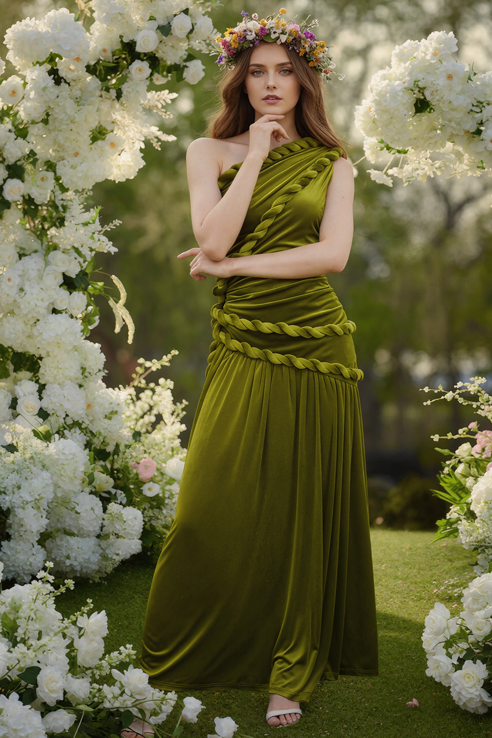 One Shoulder Draped Velvet Gown