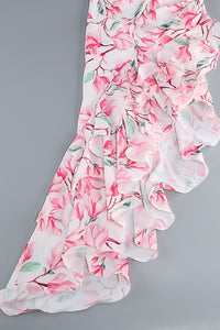 One-Shoulder Printed Ruffles Asymmetrical Maxi Dress