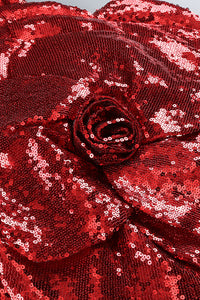 One Shoulder Floral Embellished Sequin Mini Dress
