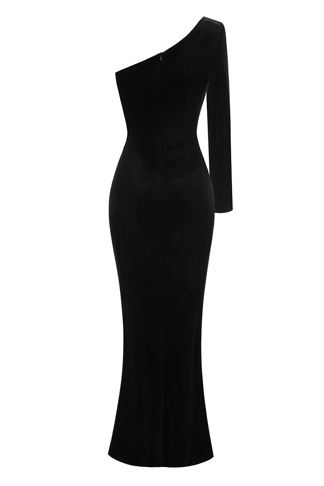 One Shoulder Flower Pearl Maxi Dress IULOVER One Shoulder Flower Pearl Maxi Dress IULOVER