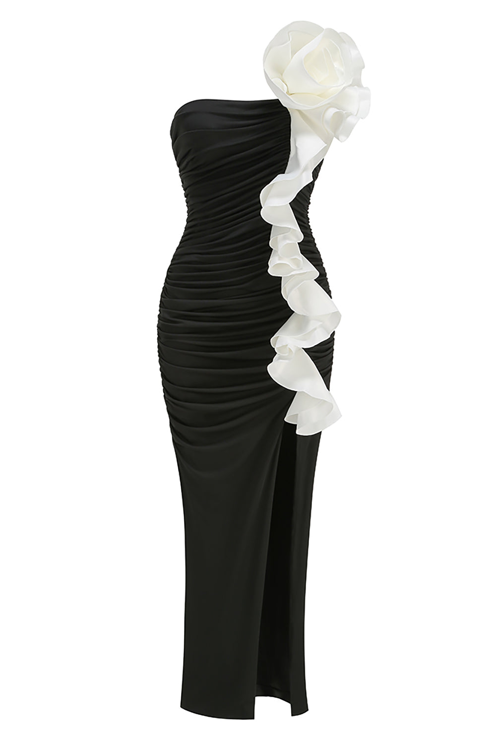 One Shoulder Peony Ruffle Maxi Dress